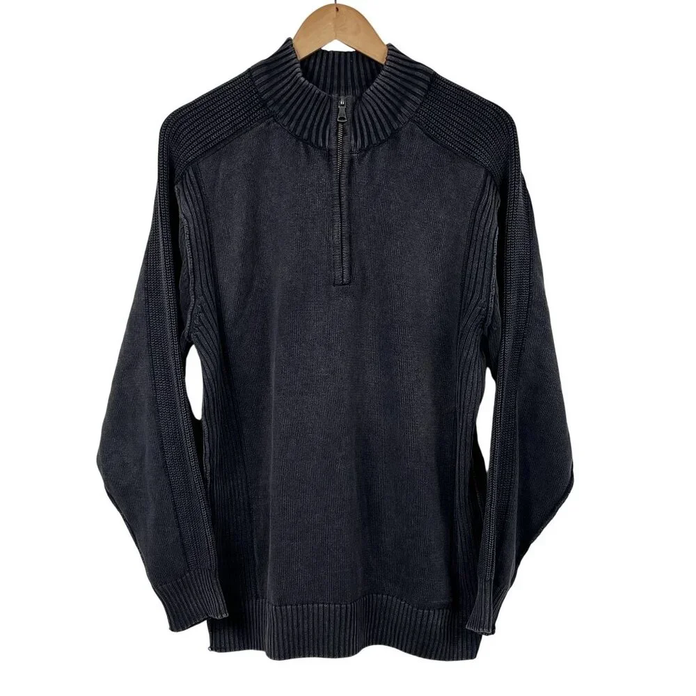 BKE 1/4 Zip Sweater Mens‎ XL Athletic Fit Black 100% Cotton Winter